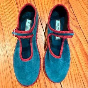 Blue and Red Mary Jane Flats